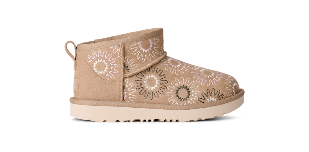 Kids' Low Suede Boot With Sun Embroidery