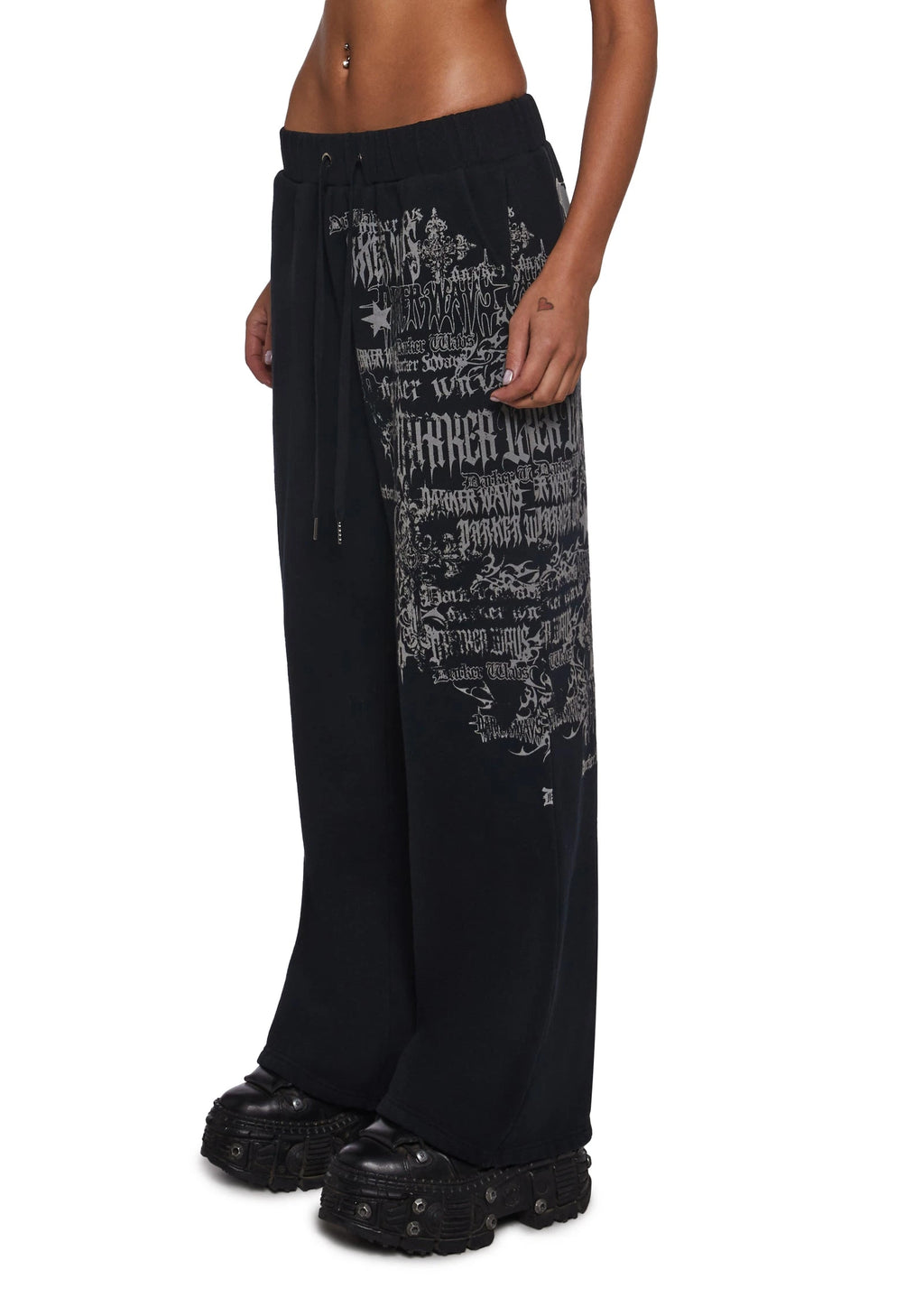 Graphic Wide-Leg Sweatpants - Black