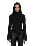 Distressed Cropped Turtleneck Sweater - Black