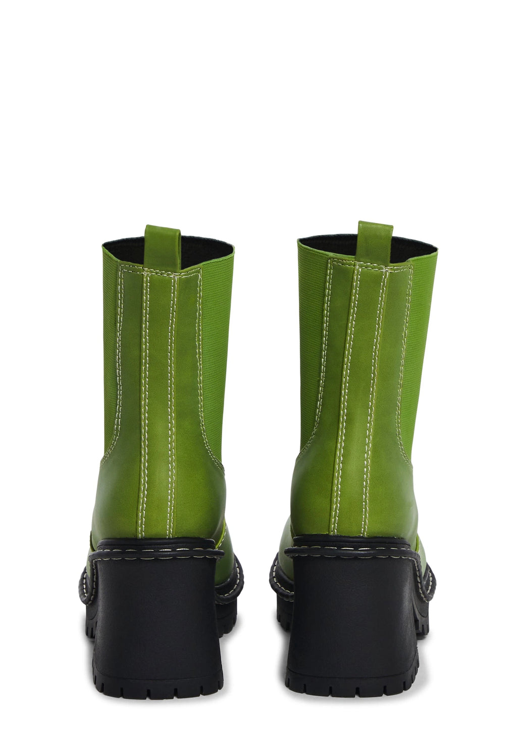 Slip-On Block Heel Ankle Boots - Green