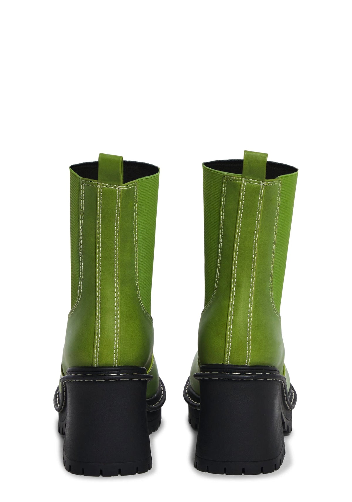 Slip-On Block Heel Ankle Boots - Green