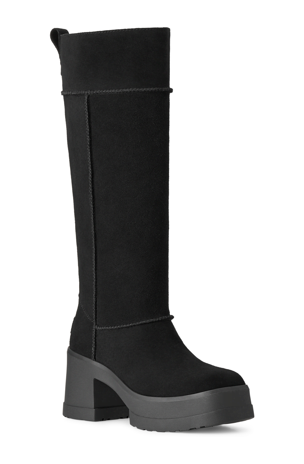 Women's Suede Platform Knee-High Boot - Black