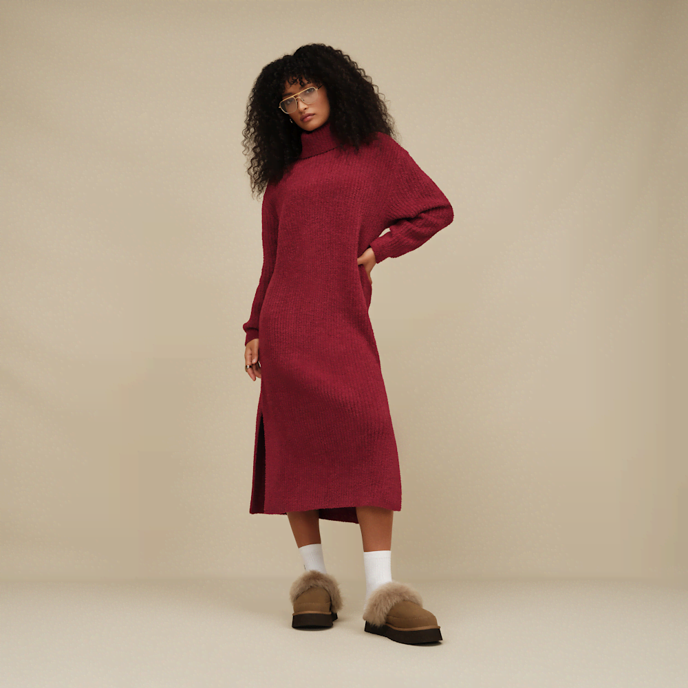 Women's Ribbed Turtleneck Maxi Dress - Brown