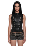 Military-Inspired Vegan Leather Vest - Black