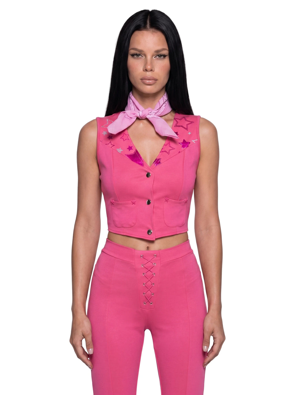 Western Star Crop Top, Pants & Bandana Set - Pink