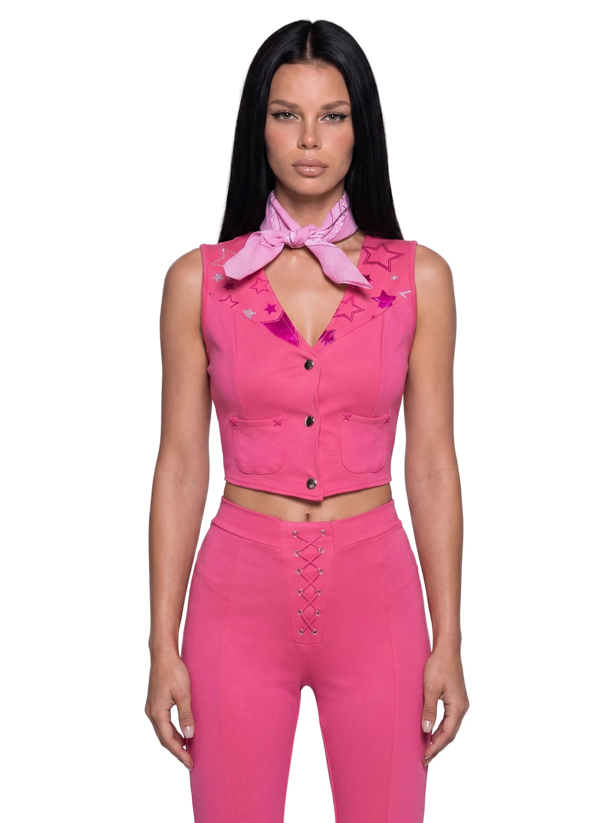 Western Star Crop Top, Pants & Bandana Set - Pink