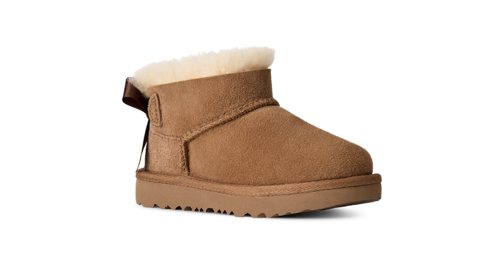 Toddler Sheepskin Bow Ankle Boot - Chestnut
