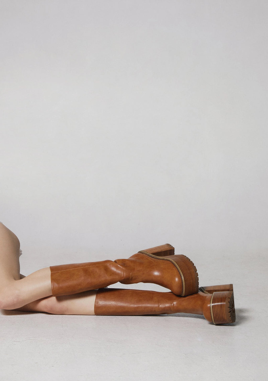Platform Knee High Boots - Light Brown