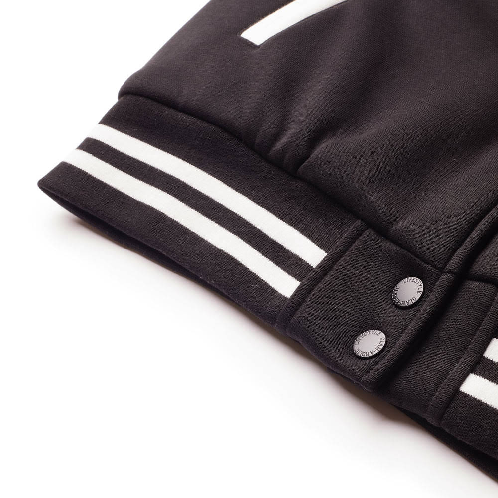 Cotton Blend Varsity Jacket - Black
