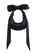Satin Rhinestone Handle Shoulder Bag - Black