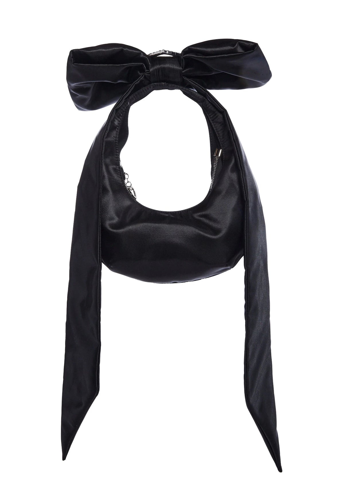 Satin Rhinestone Handle Shoulder Bag - Black