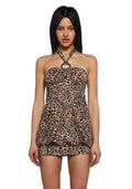 Leopard Halter Bubble Hem Mini Dress