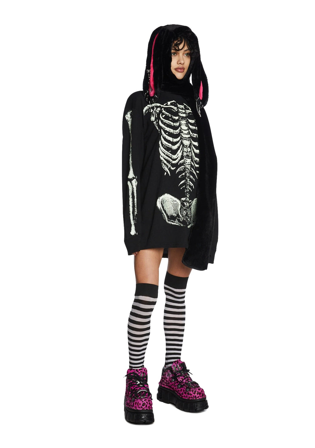 Glow Skeleton Graphic Long Sleeve Tee - Black
