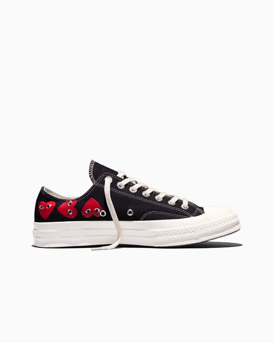 Canvas Low Top Sneaker With Heart Graphic - Black - Black/High Risk Red/Egret