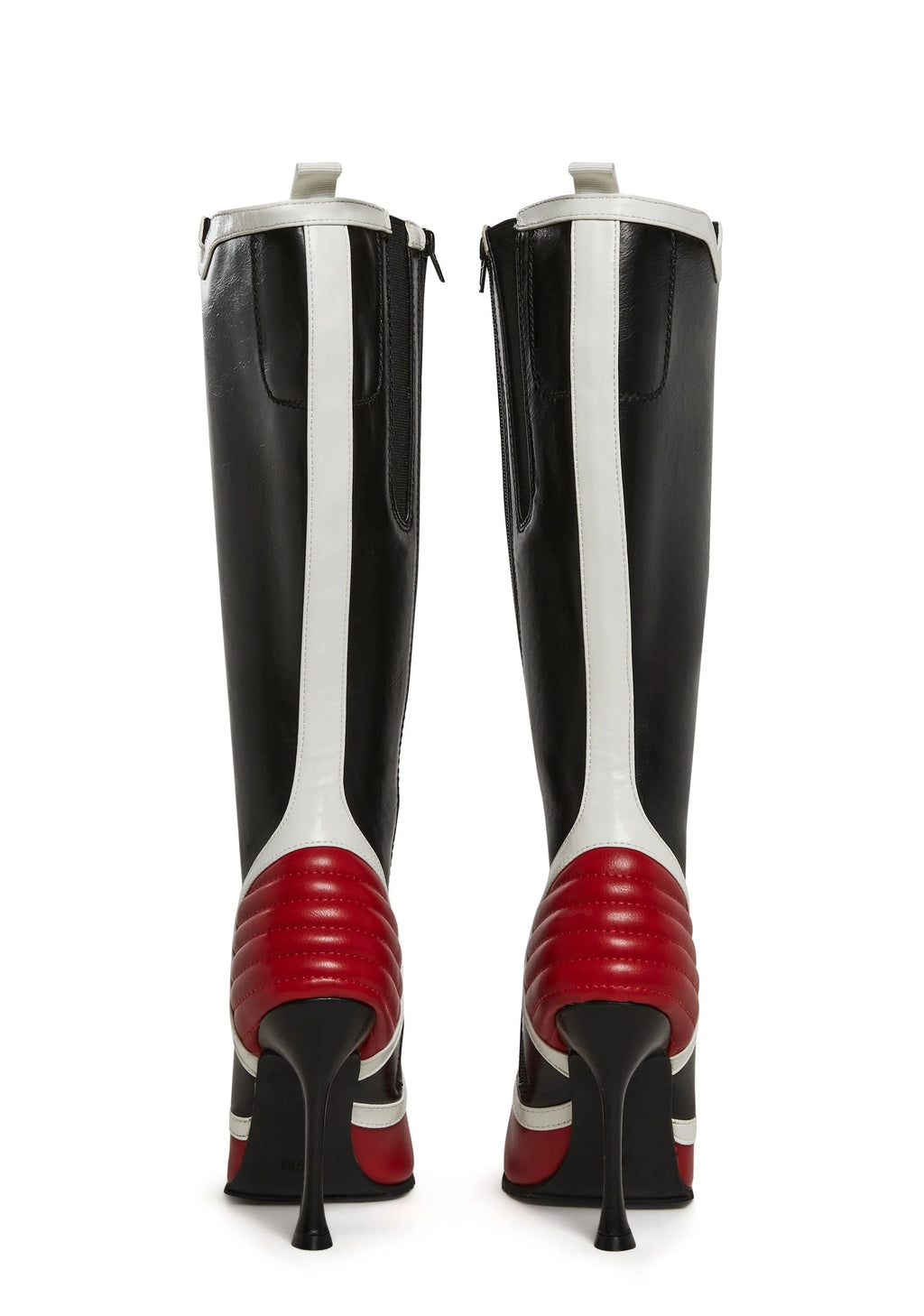 Padded Knee-High Moto Boots - Red Multi