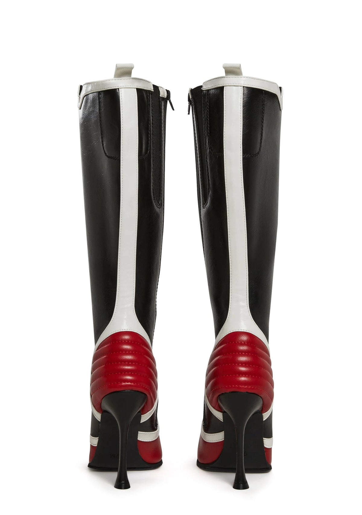 Padded Knee-High Moto Boots - Red Multi