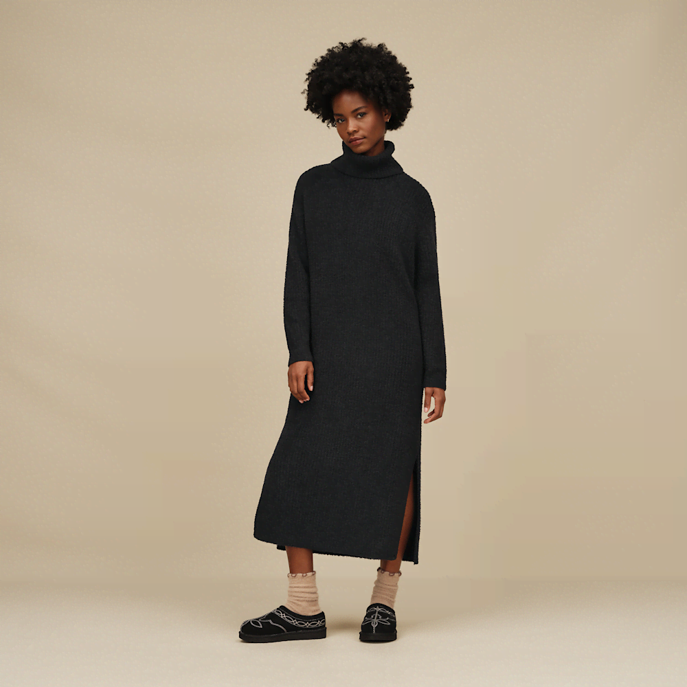Women's Ribbed Turtleneck Maxi Dress - Brown