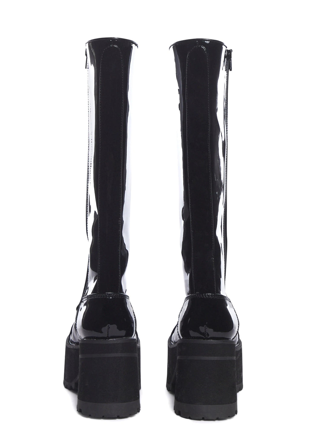 Patent Knee-High Platform Combat Boots - Black