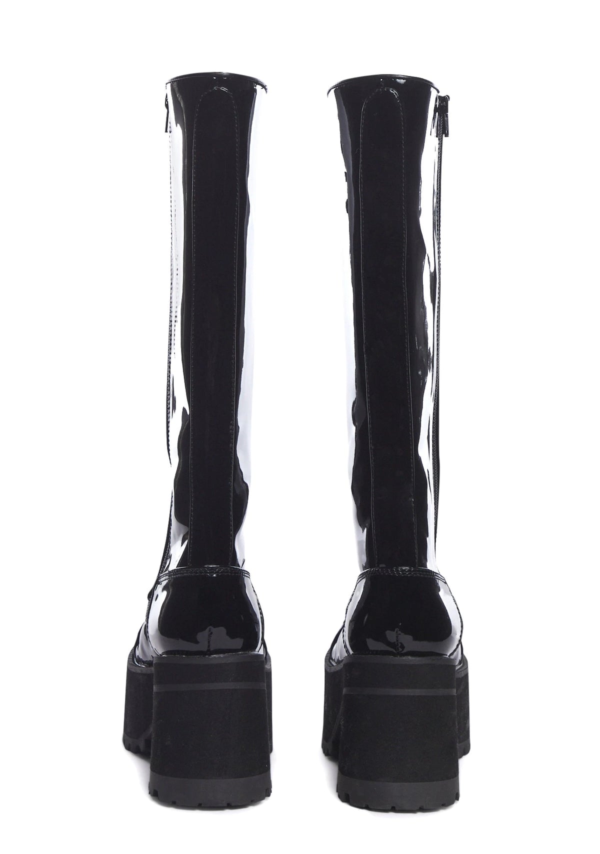 Patent Knee-High Platform Combat Boots - Black