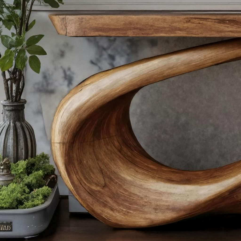 Mid Century Wooden Live Edge Console Table