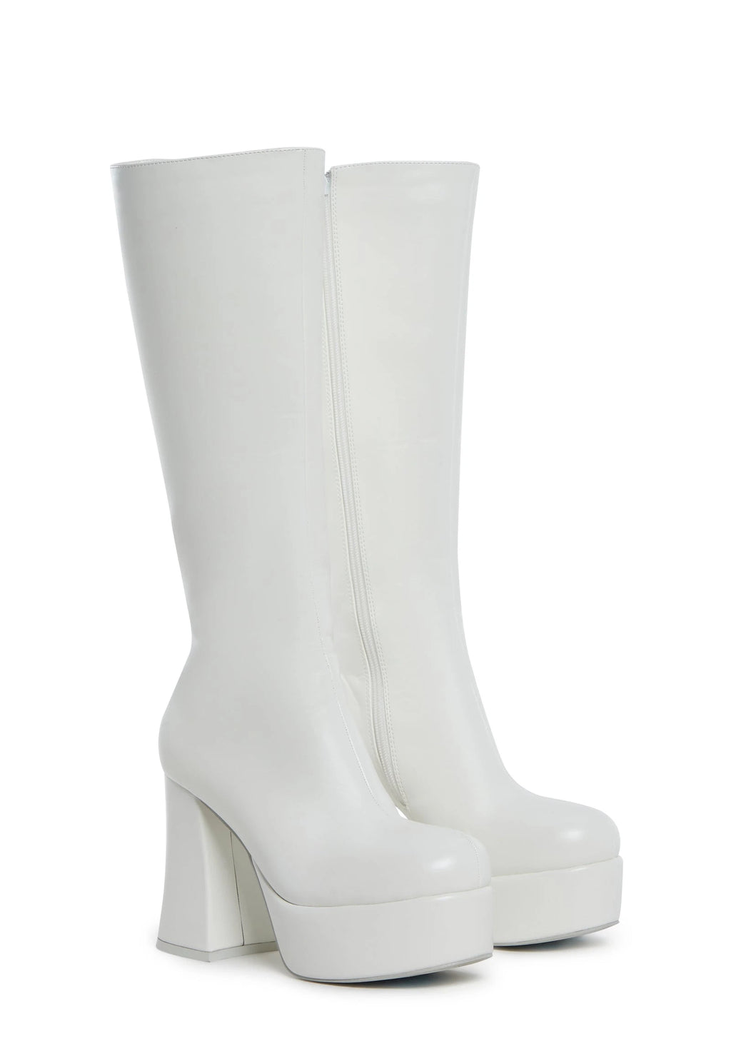 Platform Block Heel Boots - White