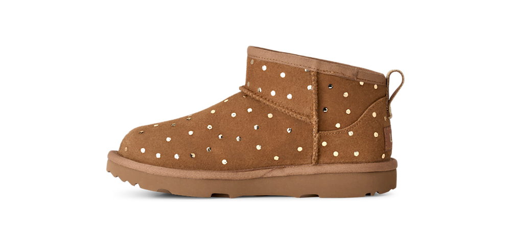 Kids' Low Suede Boot With Metallic Dots - Black