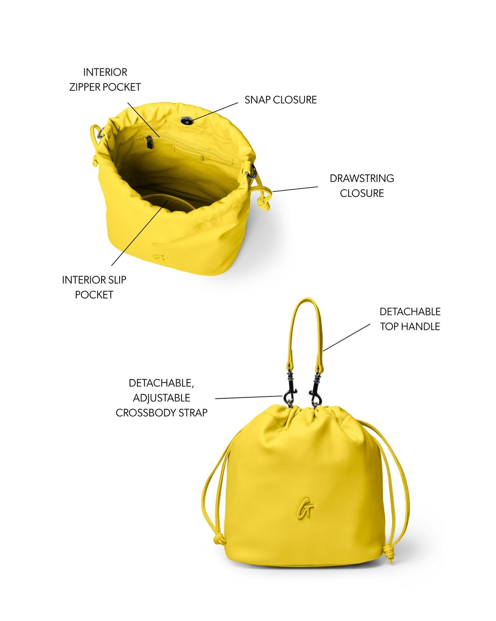 Medium Vegan Leather Bucket Bag - Yellow