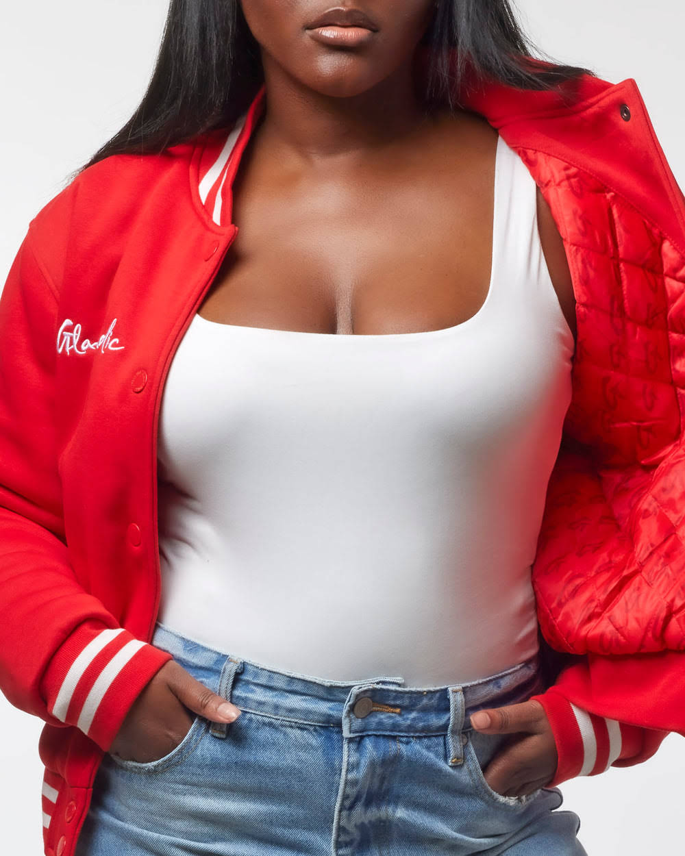 Cotton Blend Varsity Jacket - Red