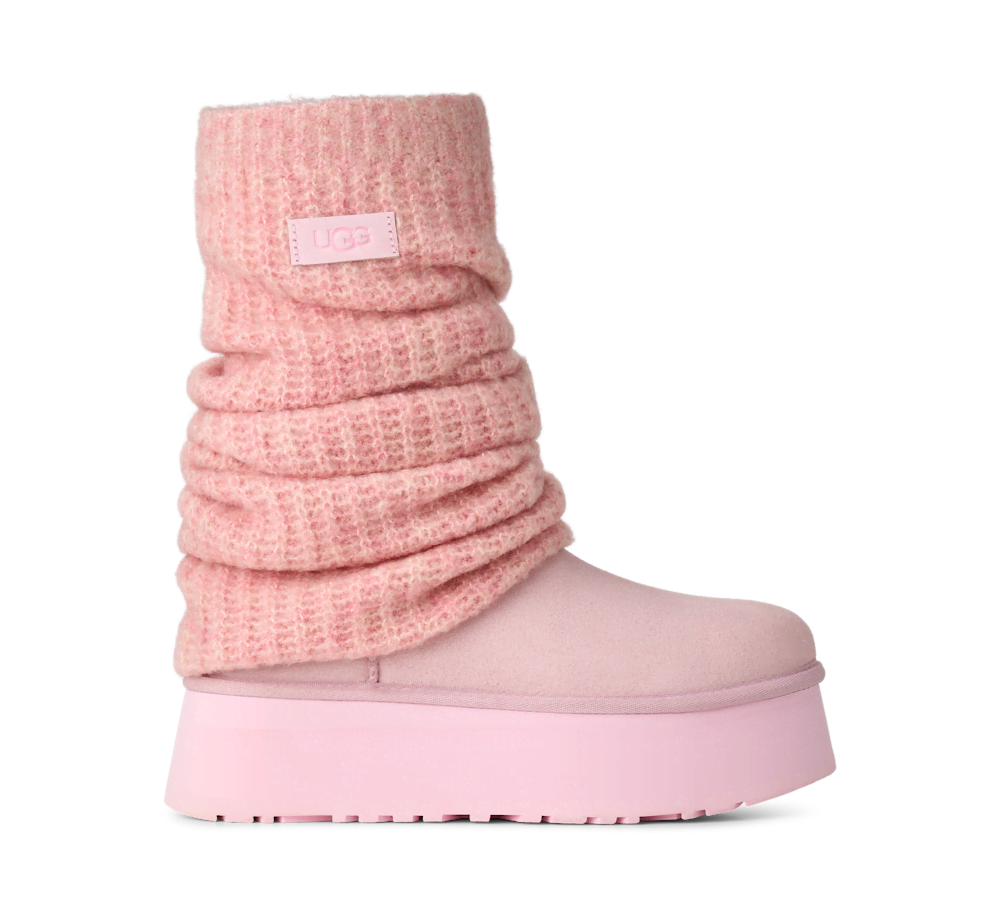 Women's Platform Boot With Knit Leg Warmer - Black