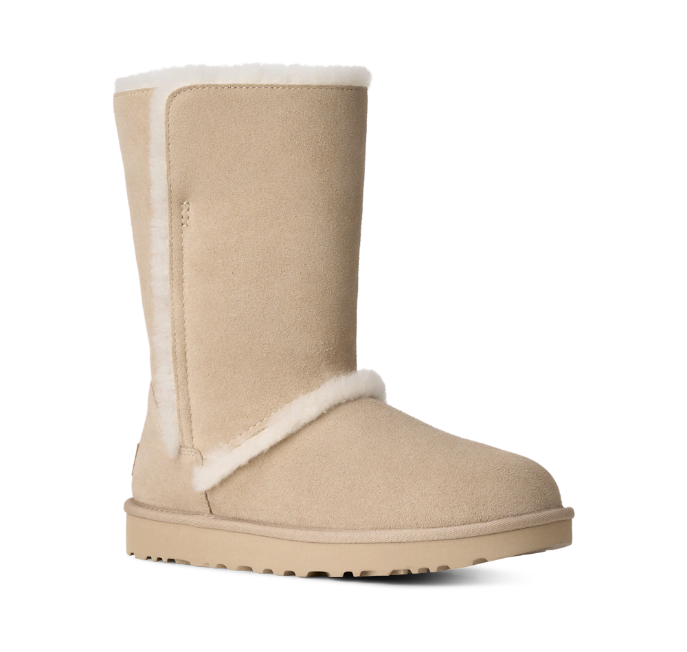 Women's Suede Short Boot With Sheepskin Trim