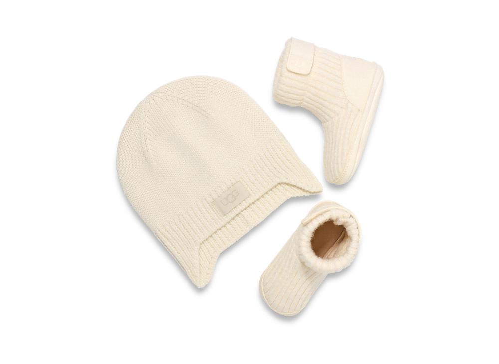Baby Slipper Bootie And Earflap Hat Set