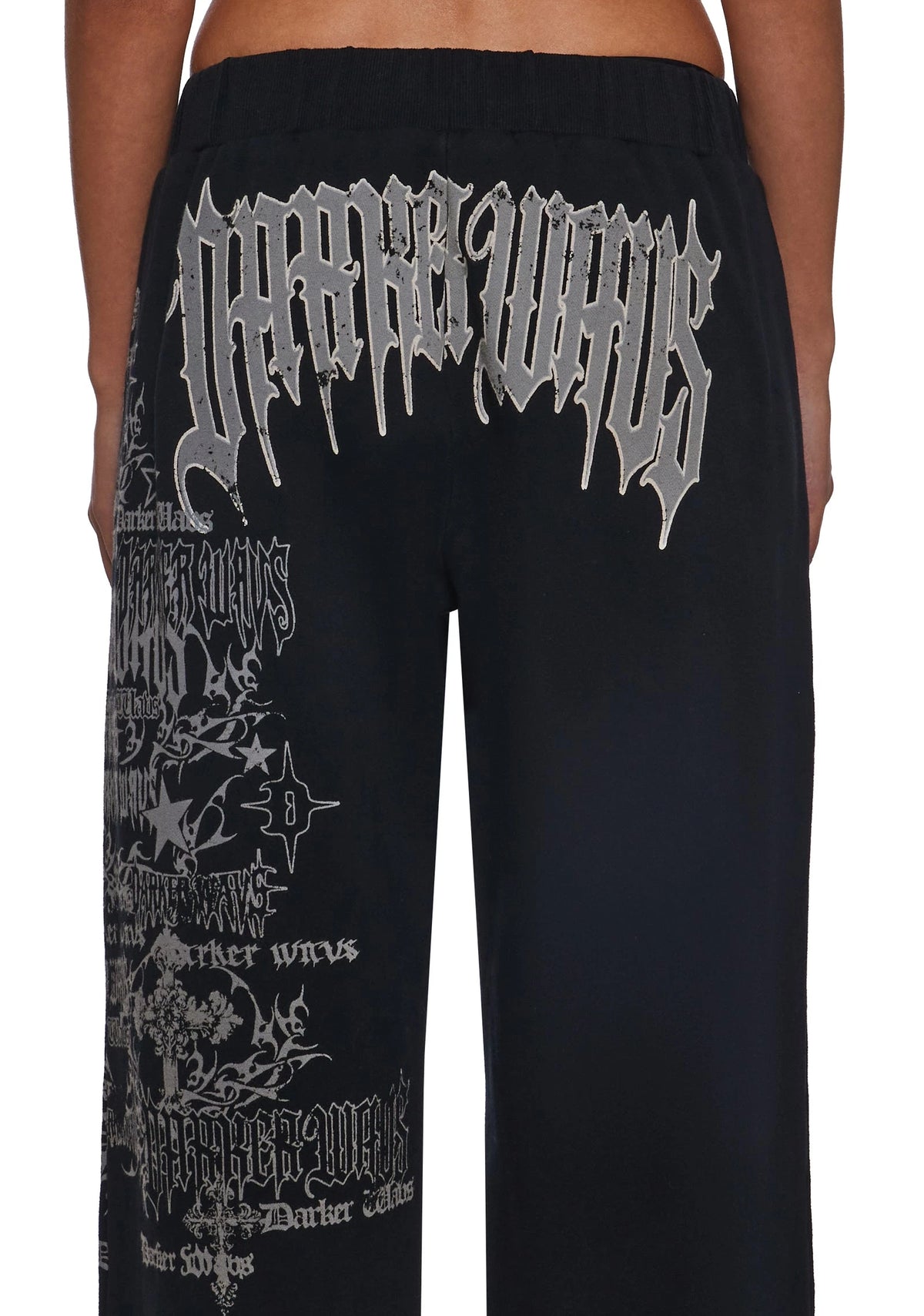 Graphic Wide-Leg Sweatpants - Black