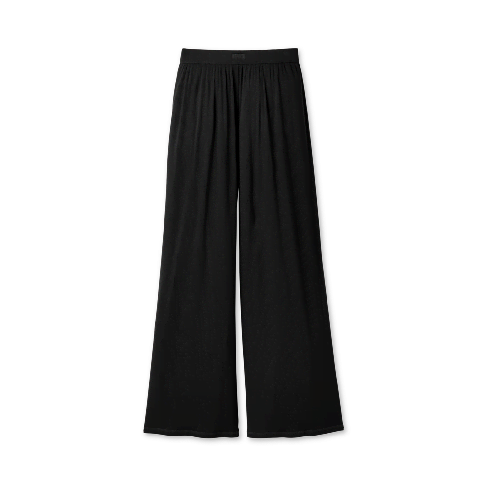 Women's Ribbed Wide-Leg Pants - Black