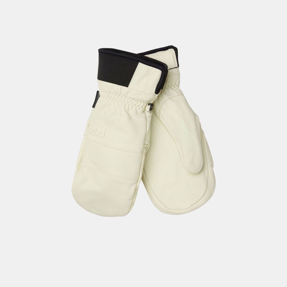 Leather Insulated Ski Mittens - White