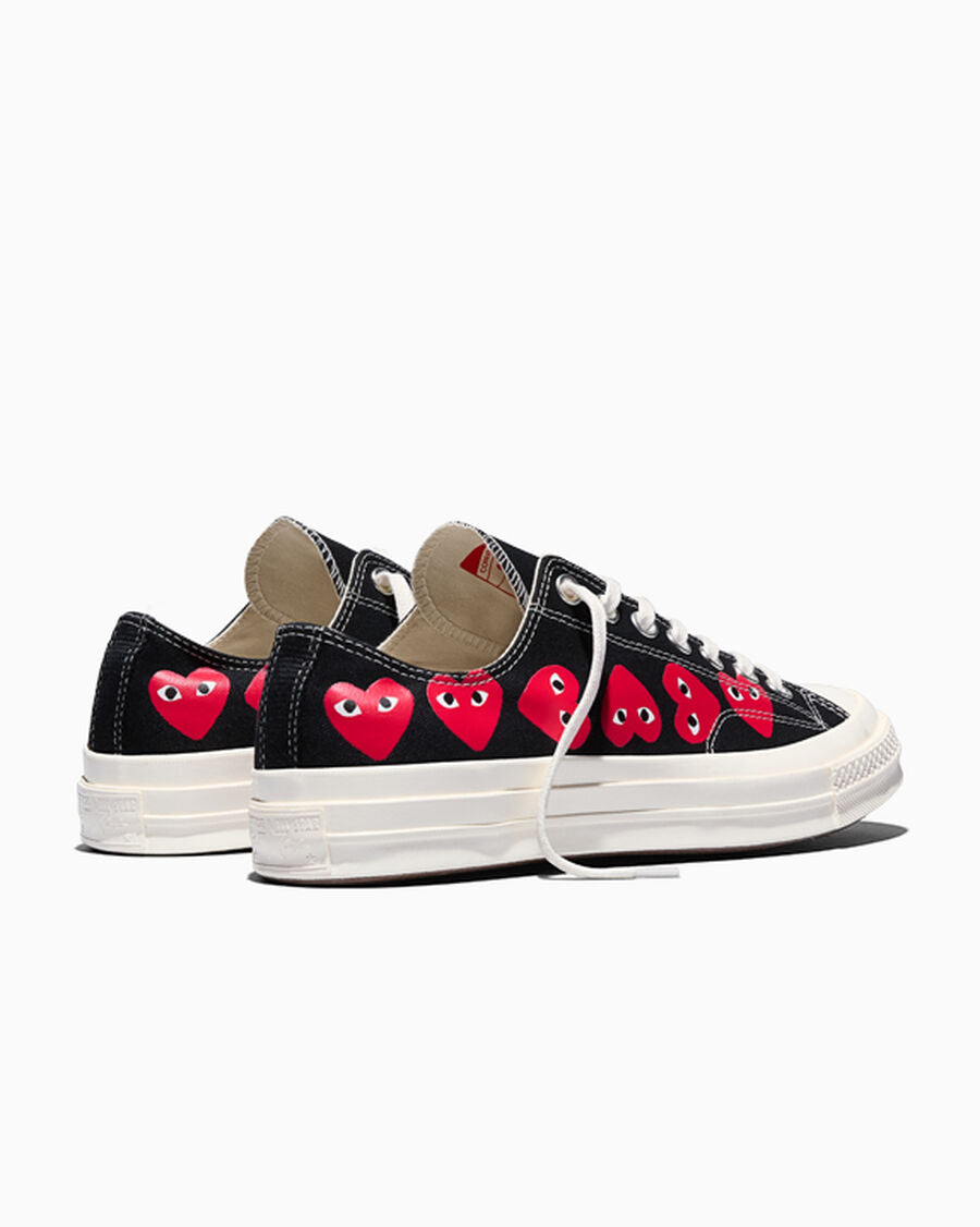 Canvas Low Top Sneaker With Heart Graphic - Black - Black/High Risk Red/Egret