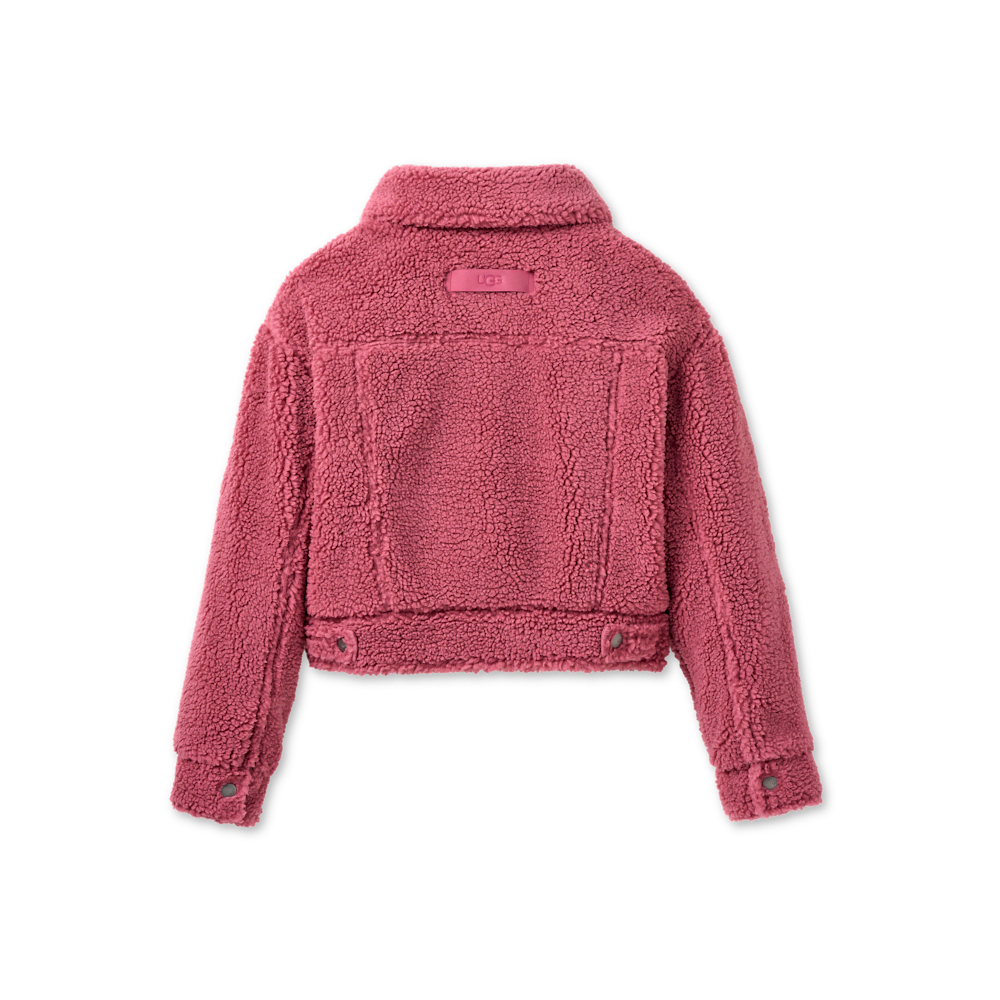 Women's Short Plush Fleece Trucker Jacket - Cobble Grey