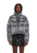 Sparkly Cropped Puffer Jacket - Silver