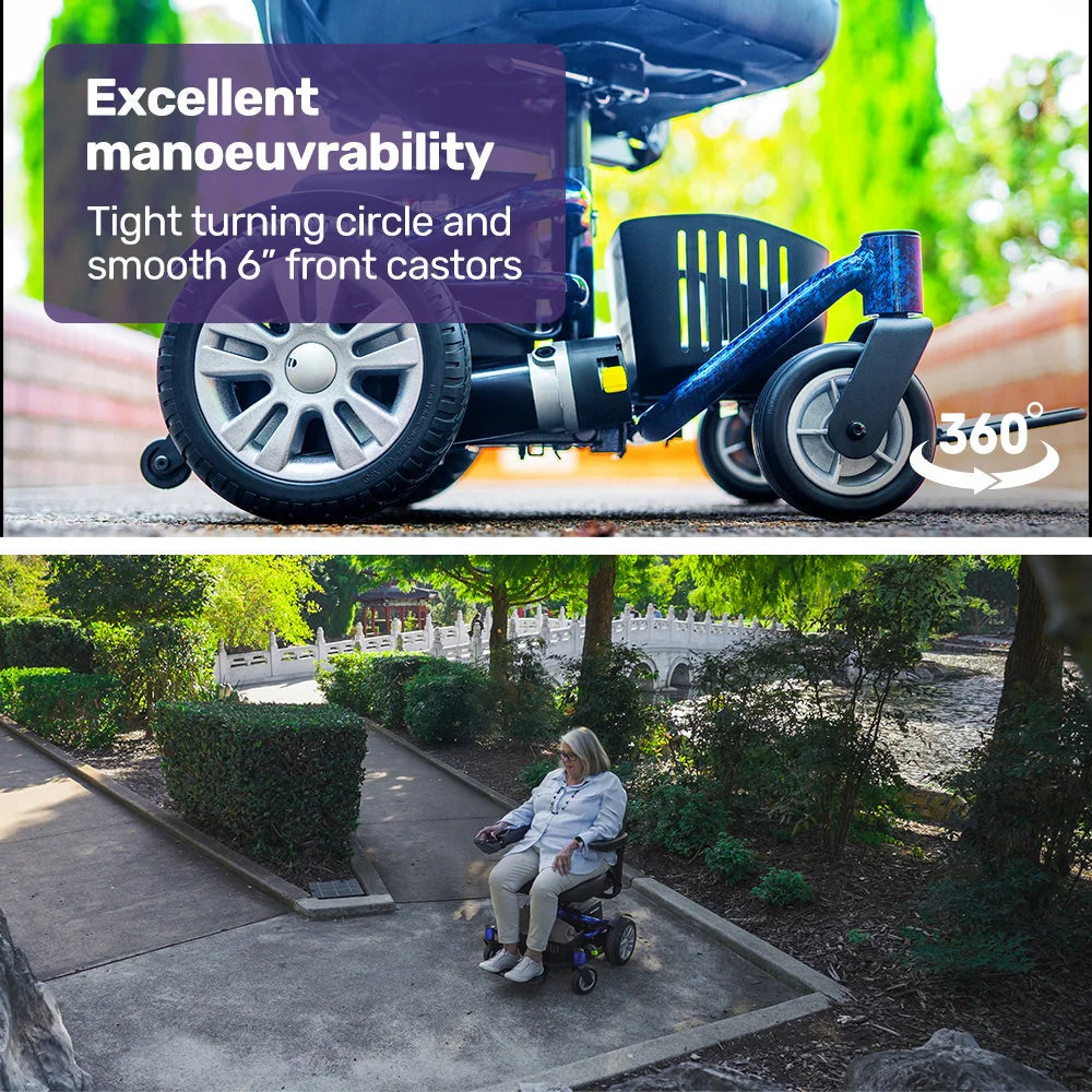 Equipmed Heavy Duty Electric Wheelchair, 20km Range, 125kg Capacity, Blue - PowerCruise Paramount