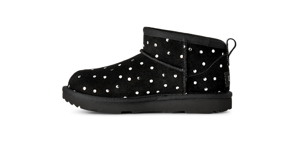 Kids' Low Suede Boot With Metallic Dots - Black