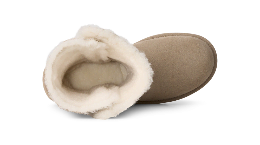 Women's Suede Short Boot With Sheepskin Trim