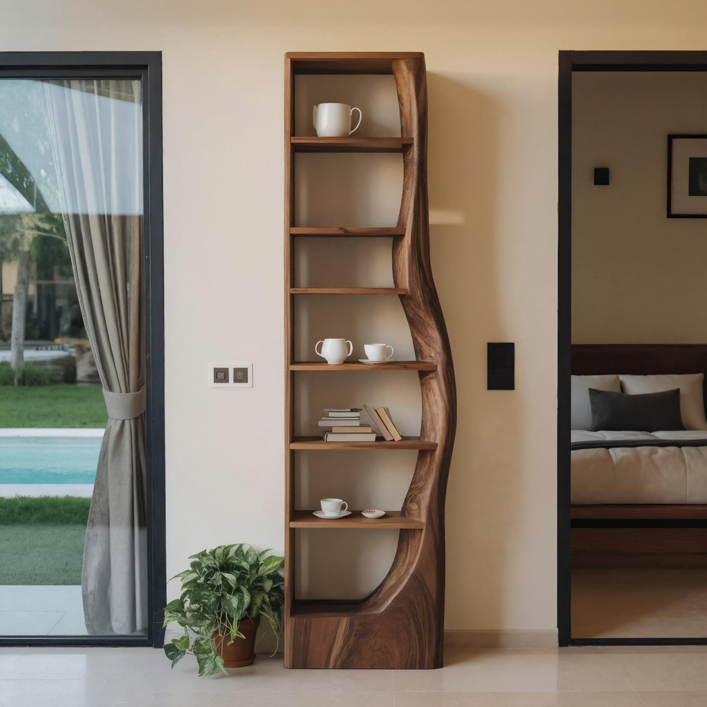 Tall Organic Bookshelf With Curved Design For Living Room Or Bedroom