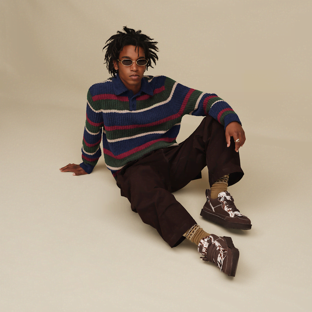 Men's Rib-Knit Polo Pullover - Stripe
