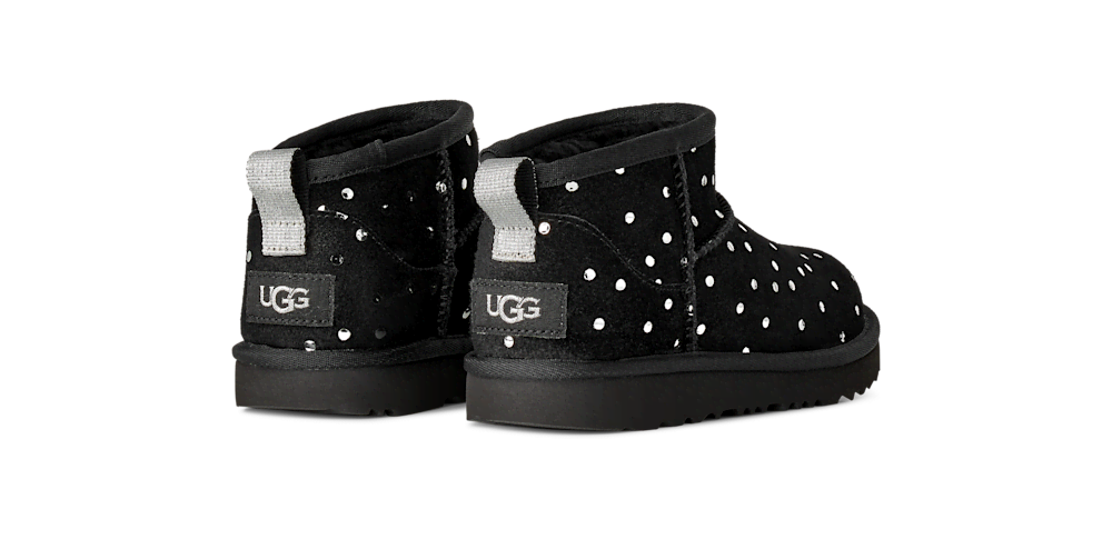 Kids' Low Suede Boot With Metallic Dots - Black