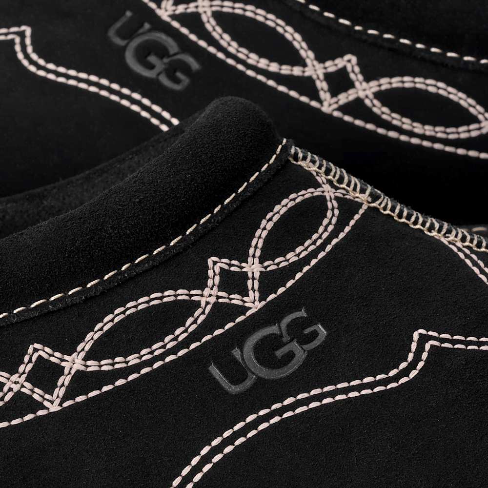 Men's Embroidered Suede Slipper - Black