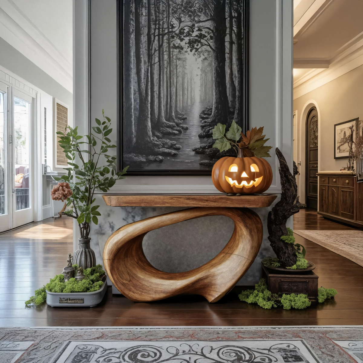 Mid Century Wooden Live Edge Console Table