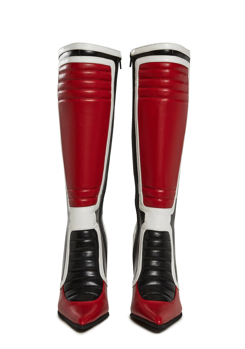 Padded Knee-High Moto Boots - Red Multi