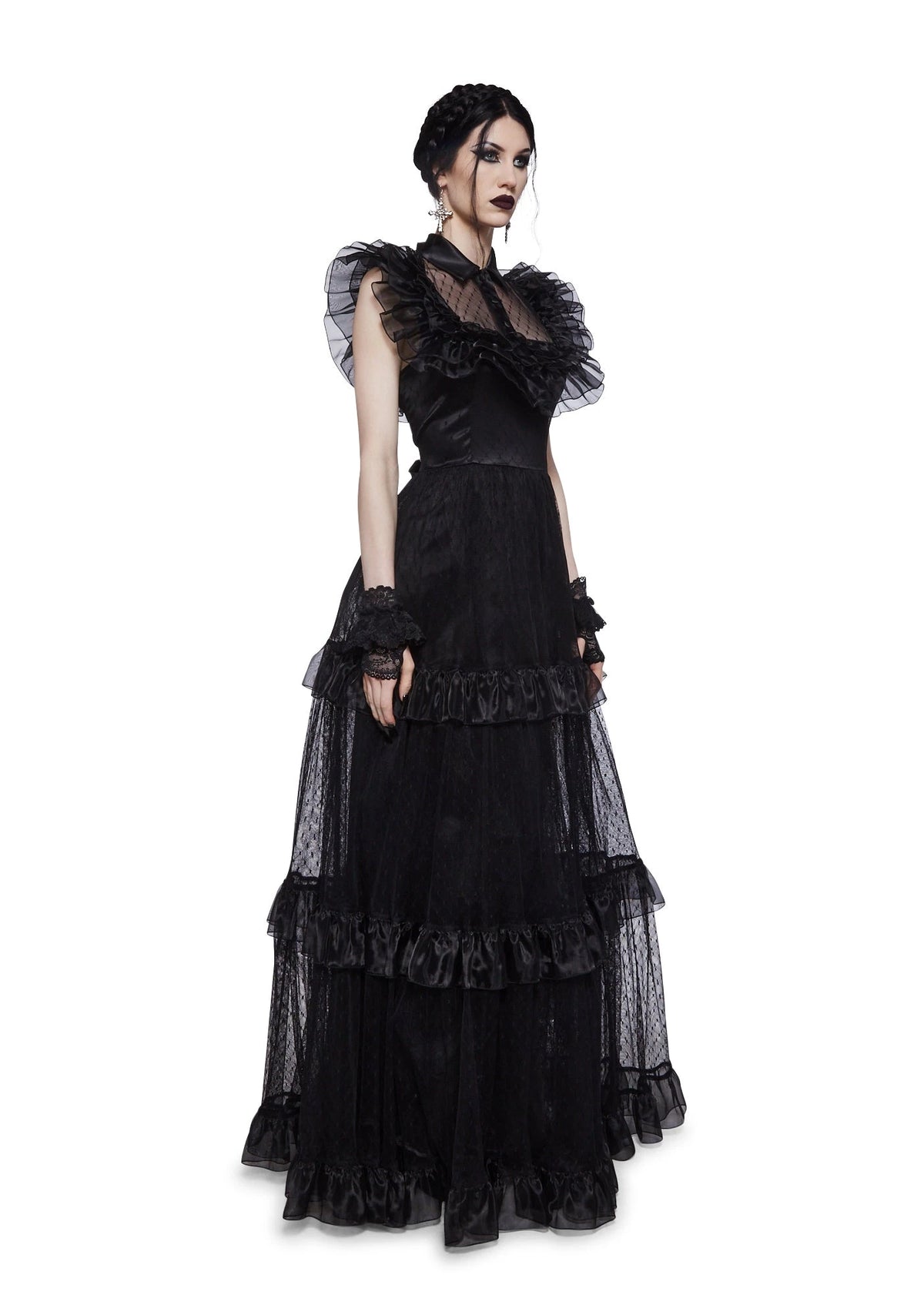 Celestial Print Ruffled Maxi Dress - Black