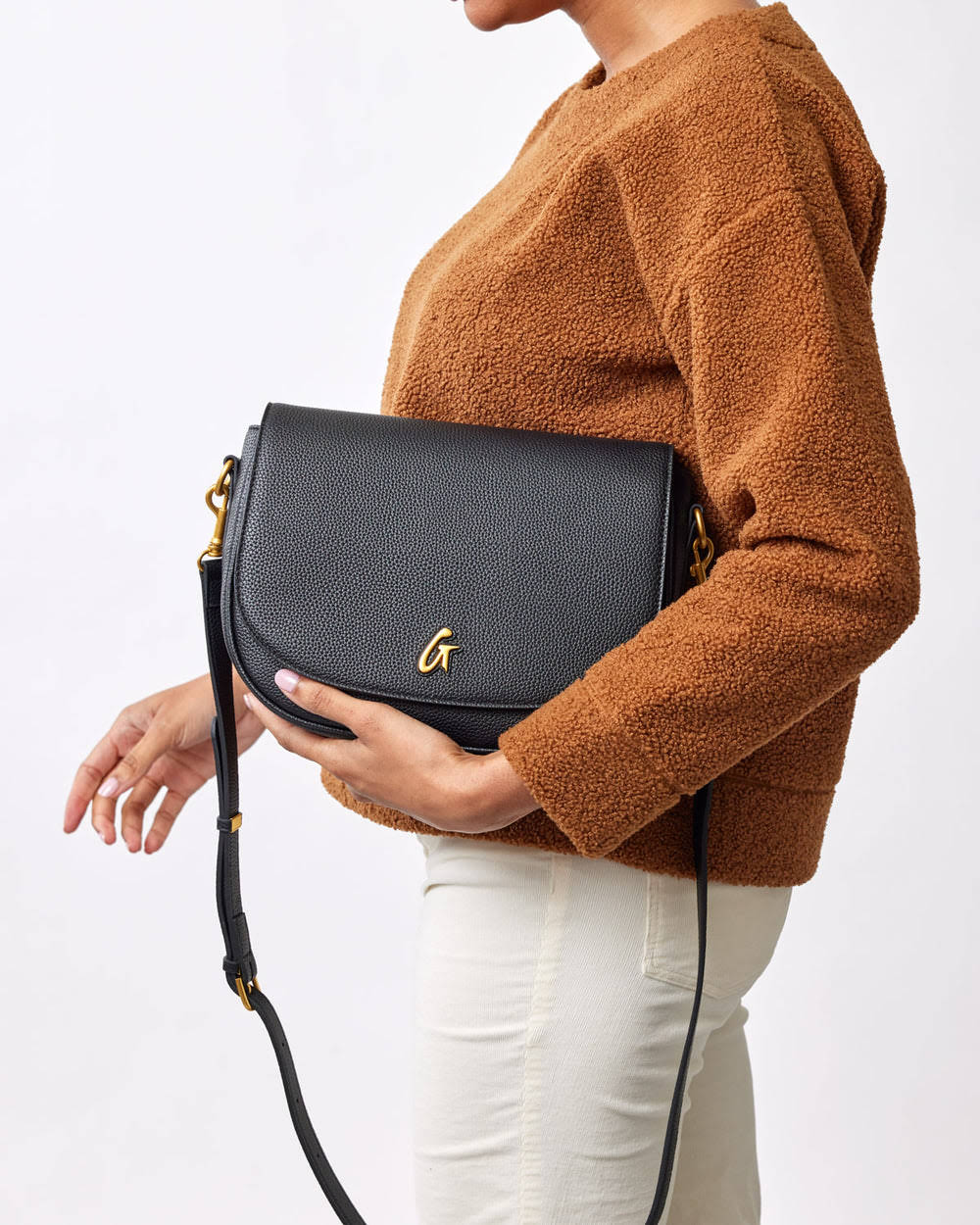 Large Textured Shoulder Bag - Black