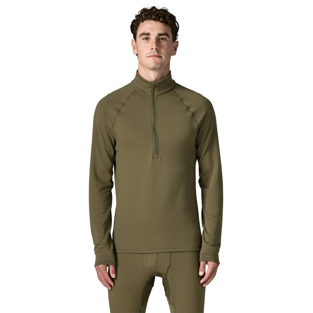 Men's Grid Fleece Zip-Neck Base Layer - Orange