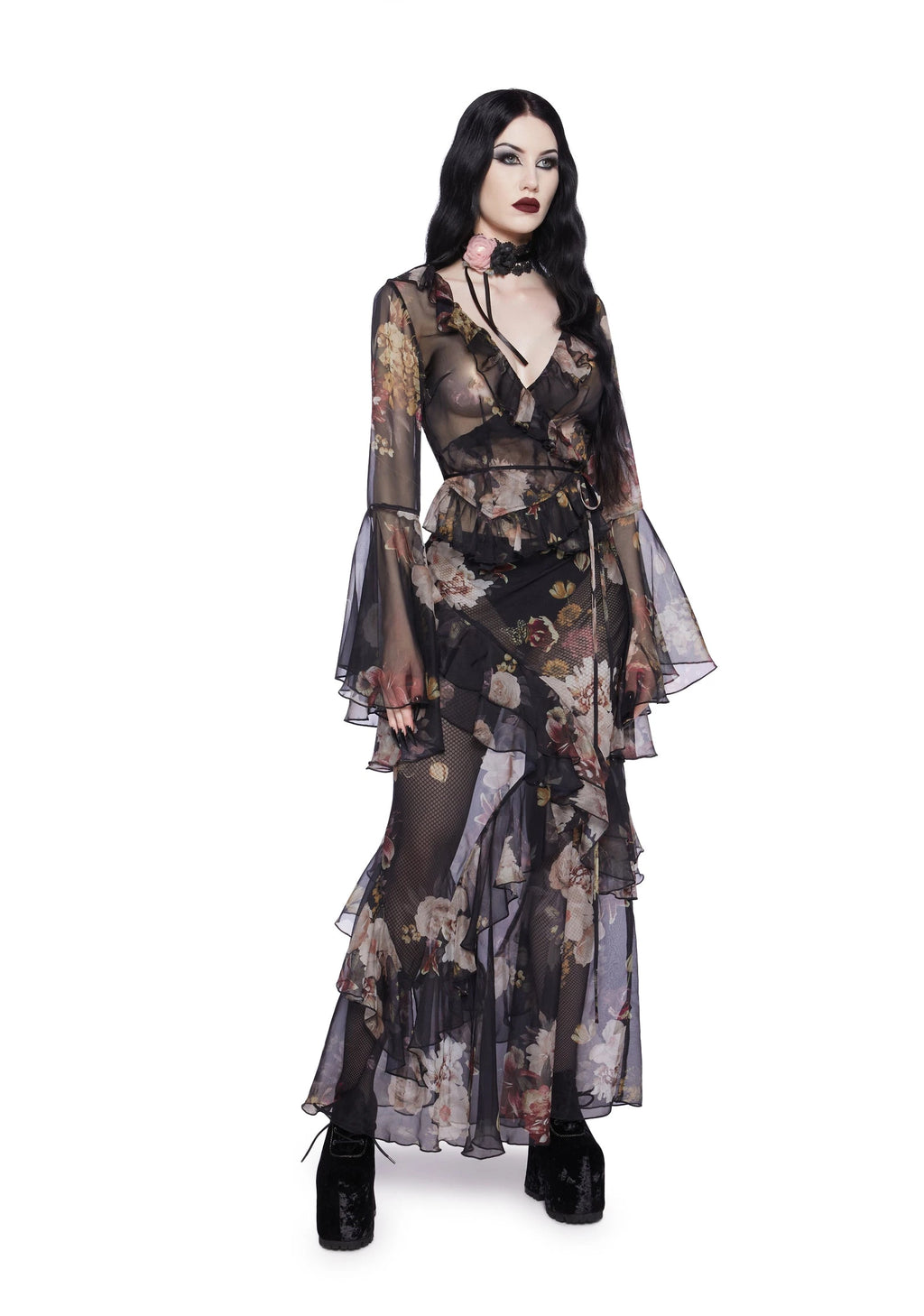 Floral Sheer Chiffon Maxi Skirt